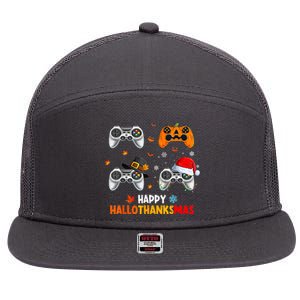 Happy Hallothanksmas Video Game Halloween Thanksgiving Xmas 7 Panel Mesh Trucker Snapback Hat