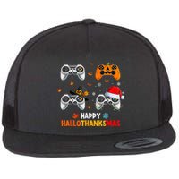 Happy Hallothanksmas Video Game Halloween Thanksgiving Xmas Flat Bill Trucker Hat