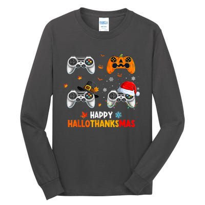 Happy Hallothanksmas Video Game Halloween Thanksgiving Xmas Tall Long Sleeve T-Shirt