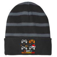 Happy Hallothanksmas Video Game Halloween Thanksgiving Xmas Striped Beanie with Solid Band