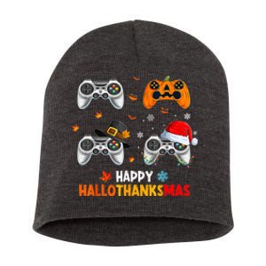 Happy Hallothanksmas Video Game Halloween Thanksgiving Xmas Short Acrylic Beanie