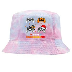 Happy Hallothanksmas Video Game Halloween Thanksgiving Xmas Tie-Dyed Bucket Hat