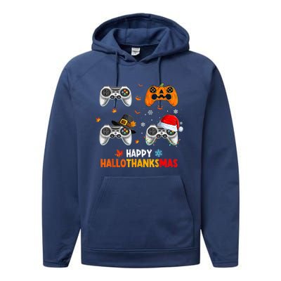 Happy Hallothanksmas Video Game Halloween Thanksgiving Xmas Performance Fleece Hoodie