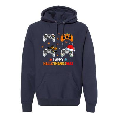 Happy Hallothanksmas Video Game Halloween Thanksgiving Xmas Premium Hoodie