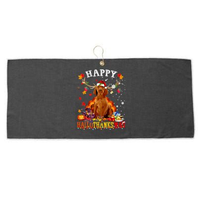 Happy Hallothanksmas Vizsla Dog Halloween Xmas Gift Large Microfiber Waffle Golf Towel