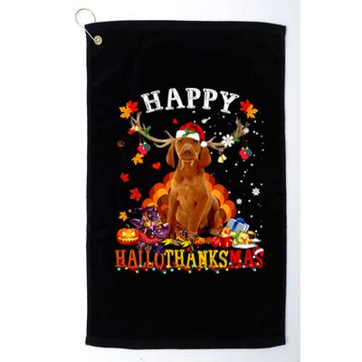 Happy Hallothanksmas Vizsla Dog Halloween Xmas Gift Platinum Collection Golf Towel