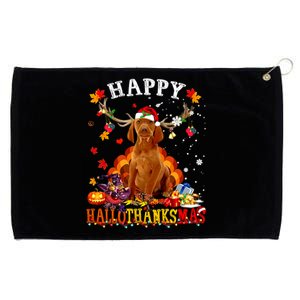 Happy Hallothanksmas Vizsla Dog Halloween Xmas Gift Grommeted Golf Towel