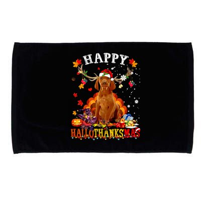 Happy Hallothanksmas Vizsla Dog Halloween Xmas Gift Microfiber Hand Towel