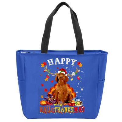 Happy Hallothanksmas Vizsla Dog Halloween Xmas Gift Zip Tote Bag