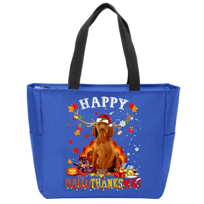 Happy Hallothanksmas Vizsla Dog Halloween Xmas Gift Zip Tote Bag