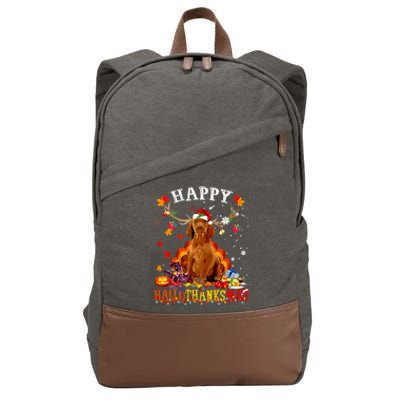 Happy Hallothanksmas Vizsla Dog Halloween Xmas Gift Cotton Canvas Backpack