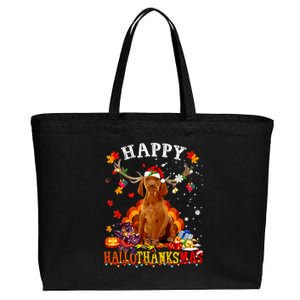 Happy Hallothanksmas Vizsla Dog Halloween Xmas Gift Cotton Canvas Jumbo Tote