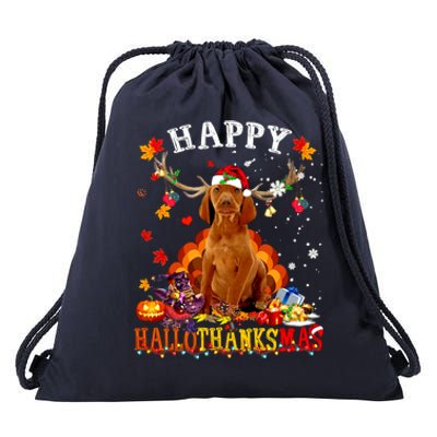 Happy Hallothanksmas Vizsla Dog Halloween Xmas Gift Drawstring Bag