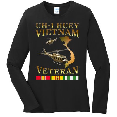 Huey Helicopter Vietnam Veteran Uh 1 Huey Vietnam Huey Ladies Long Sleeve Shirt