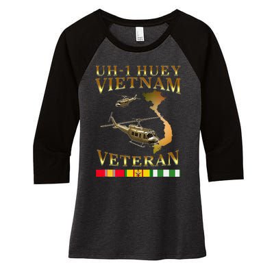 Huey Helicopter Vietnam Veteran Uh 1 Huey Vietnam Huey Women's Tri-Blend 3/4-Sleeve Raglan Shirt