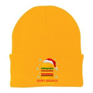 Happy Holidays With Cheese Cheeseburger Hamburger Christmas Xmas Knit Cap Winter Beanie