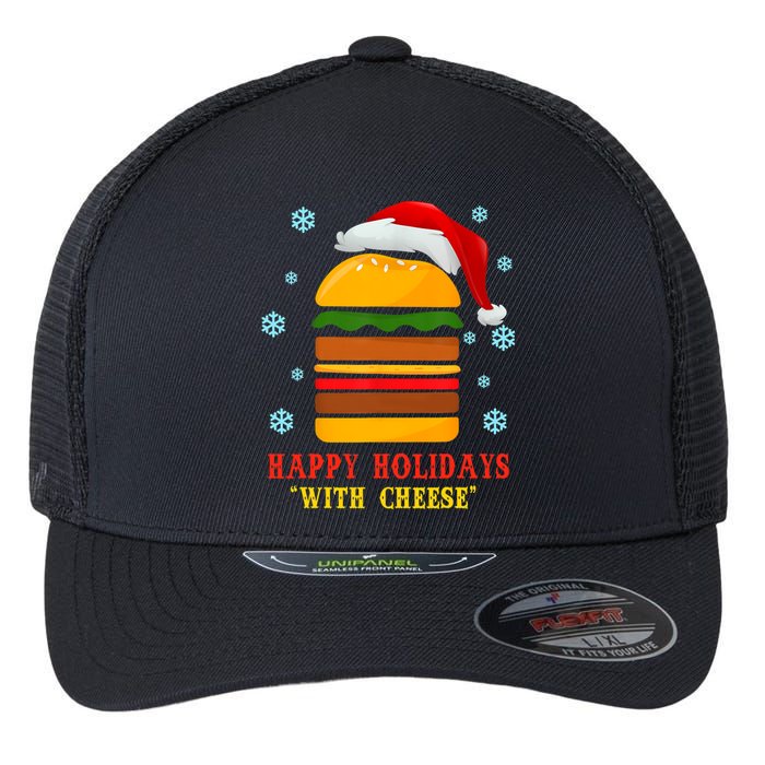 Happy Holidays With Cheese Cheeseburger Hamburger Christmas Xmas Flexfit Unipanel Trucker Cap