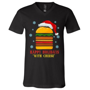 Happy Holidays With Cheese Cheeseburger Hamburger Christmas Xmas V-Neck T-Shirt