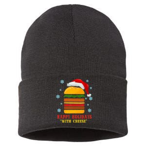 Happy Holidays With Cheese Cheeseburger Hamburger Christmas Xmas Sustainable Knit Beanie