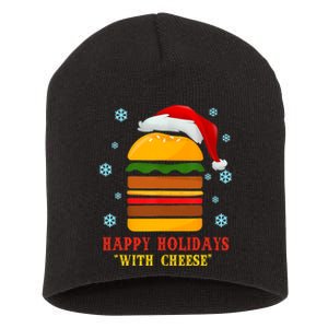 Happy Holidays With Cheese Cheeseburger Hamburger Christmas Xmas Short Acrylic Beanie