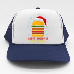 Happy Holidays With Cheese Cheeseburger Hamburger Christmas Xmas Trucker Hat