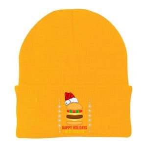 Happy Holidays With Cheese Cheeseburger Hamburger Christmas Xmas Knit Cap Winter Beanie