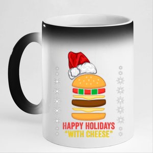 Happy Holidays With Cheese Cheeseburger Hamburger Christmas Xmas 11oz Black Color Changing Mug