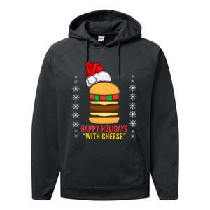 Happy Holidays With Cheese Cheeseburger Hamburger Christmas Xmas Performance Fleece Hoodie