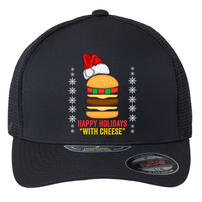 Happy Holidays With Cheese Cheeseburger Hamburger Christmas Xmas Flexfit Unipanel Trucker Cap