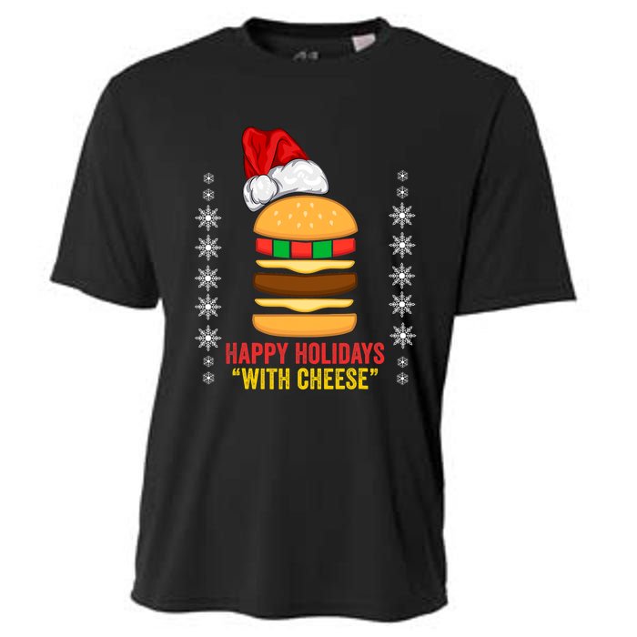 Happy Holidays With Cheese Cheeseburger Hamburger Christmas Xmas Cooling Performance Crew T-Shirt