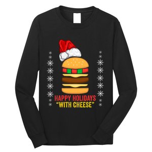 Happy Holidays With Cheese Cheeseburger Hamburger Christmas Xmas Long Sleeve Shirt