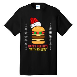 Happy Holidays With Cheese Cheeseburger Hamburger Christmas Xmas Tall T-Shirt