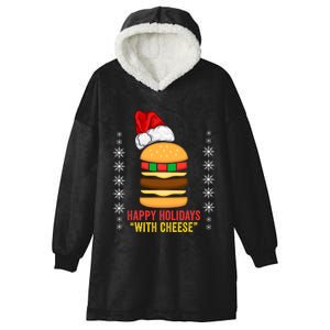 Happy Holidays With Cheese Cheeseburger Hamburger Christmas Xmas Hooded Wearable Blanket