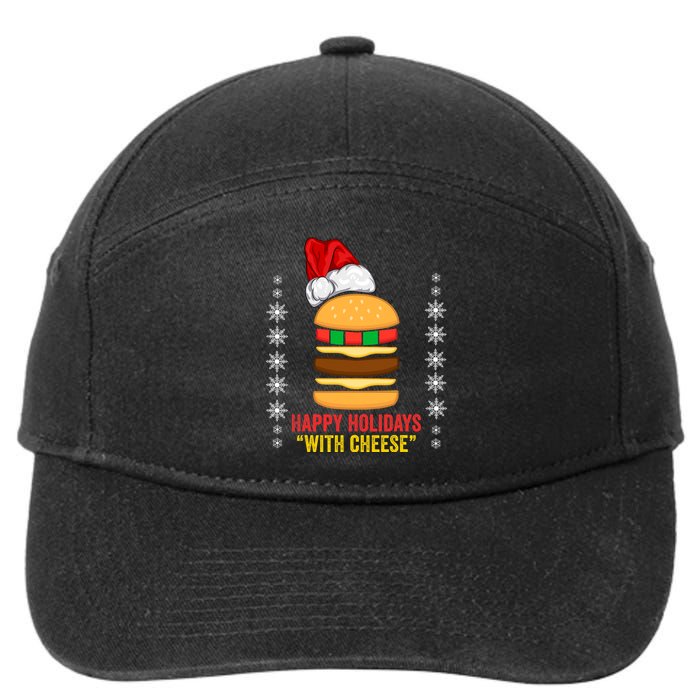 Happy Holidays With Cheese Cheeseburger Hamburger Christmas Xmas 7-Panel Snapback Hat