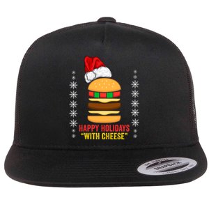 Happy Holidays With Cheese Cheeseburger Hamburger Christmas Xmas Flat Bill Trucker Hat