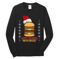 Happy Holidays With Cheese Cheeseburger Hamburger Christmas Xmas Tall Long Sleeve T-Shirt