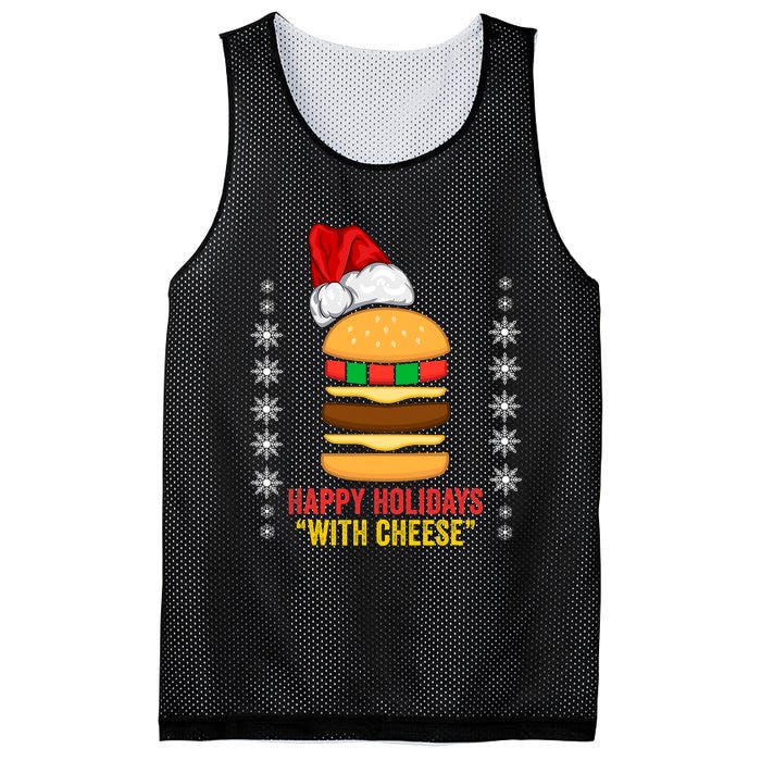 Happy Holidays With Cheese Cheeseburger Hamburger Christmas Xmas Mesh Reversible Basketball Jersey Tank