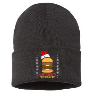 Happy Holidays With Cheese Cheeseburger Hamburger Christmas Xmas Sustainable Knit Beanie