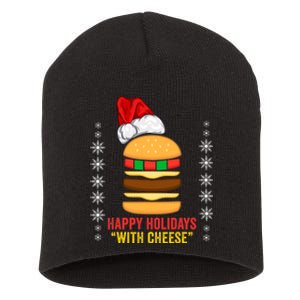 Happy Holidays With Cheese Cheeseburger Hamburger Christmas Xmas Short Acrylic Beanie