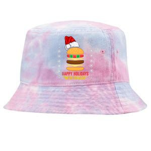 Happy Holidays With Cheese Cheeseburger Hamburger Christmas Xmas Tie-Dyed Bucket Hat