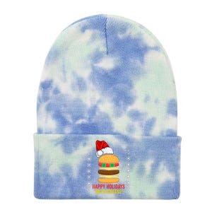 Happy Holidays With Cheese Cheeseburger Hamburger Christmas Xmas Tie Dye 12in Knit Beanie