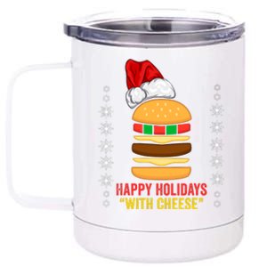 Happy Holidays With Cheese Cheeseburger Hamburger Christmas Xmas 12 oz Stainless Steel Tumbler Cup