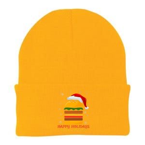 Happy Holidays With Cheese Cheeseburger Hamburger Christmas Xmas Knit Cap Winter Beanie