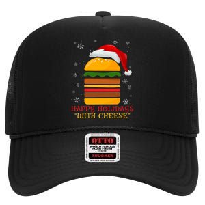 Happy Holidays With Cheese Cheeseburger Hamburger Christmas Xmas High Crown Mesh Back Trucker Hat