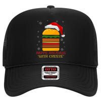 Happy Holidays With Cheese Cheeseburger Hamburger Christmas Xmas High Crown Mesh Back Trucker Hat