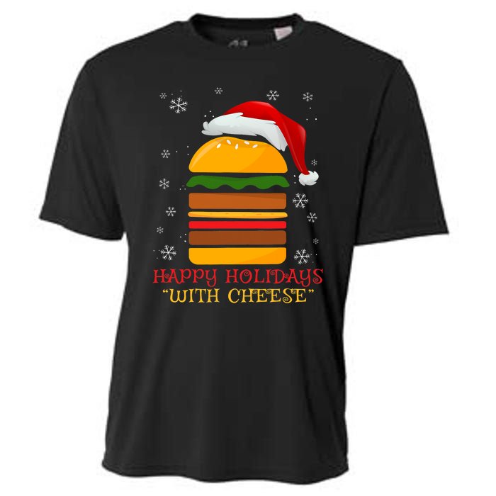 Happy Holidays With Cheese Cheeseburger Hamburger Christmas Xmas Cooling Performance Crew T-Shirt