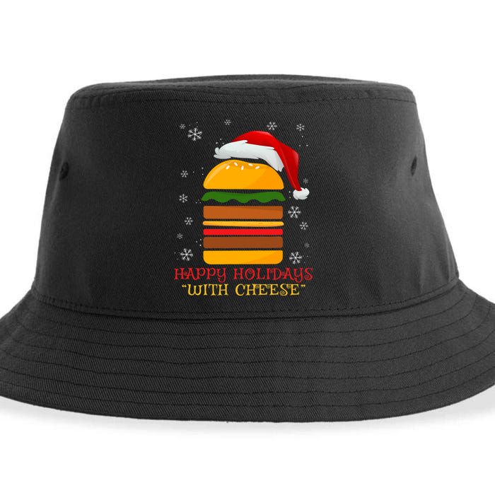 Happy Holidays With Cheese Cheeseburger Hamburger Christmas Xmas Sustainable Bucket Hat