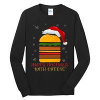 Happy Holidays With Cheese Cheeseburger Hamburger Christmas Xmas Tall Long Sleeve T-Shirt