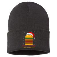 Happy Holidays With Cheese Cheeseburger Hamburger Christmas Xmas Sustainable Knit Beanie