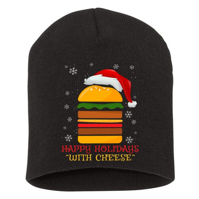 Happy Holidays With Cheese Cheeseburger Hamburger Christmas Xmas Short Acrylic Beanie